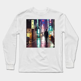 A Lonely Man in Tokyo Neon Night Lights Long Sleeve T-Shirt